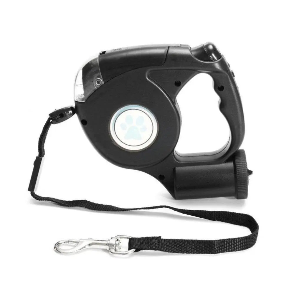 Laisse rétractable 3 en 1 pour chien avec lampe torche noir