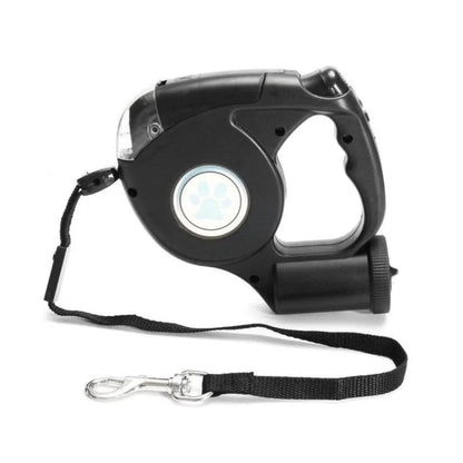 Laisse rétractable 3 en 1 pour chien avec lampe torche noir